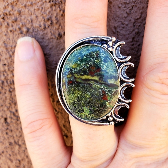 New Dragon Blood Jasper Moon Goddess 925 Silver Ring. - Picture 6 of 16